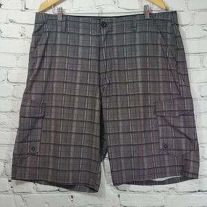 No Fear Y2k Cargo Board Shorts Gray Black Plaid Mens Sz 38